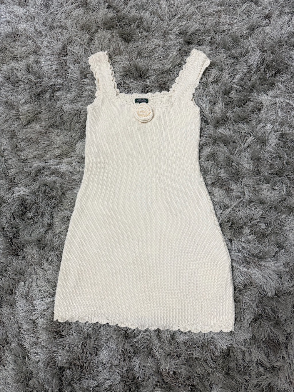 Wild Fable ivory knit crotchet mini dress rosette motif scalloped trim
